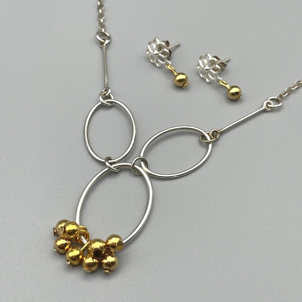 Sterling Silver Gold Fill Necklace and Daisy Earrings Minimalist‎ Jewelry Set